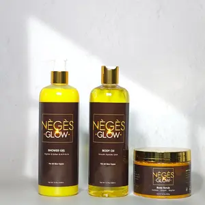 Nègès Glow set of 3, shower gel, body scrub, body oil