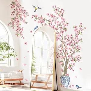 Cherry Blossom Flower Tree Wall  Hanging Floral Tree Branch Birds Wall Stickers Living Room Bedroom Tv Background Wall Decor