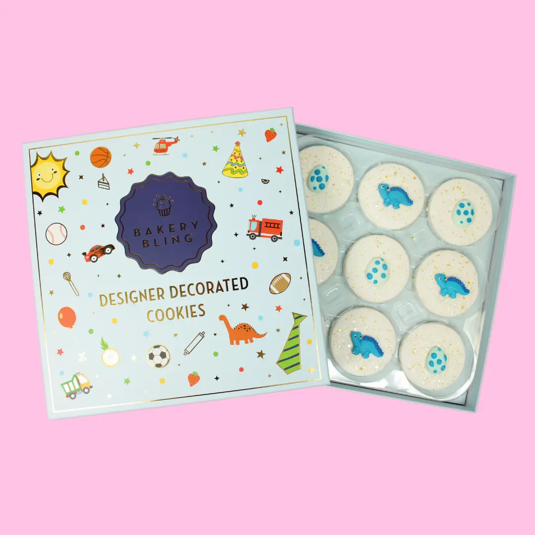 Bakery Bling Blue Dinosaur Designer Decorated Cookies, Vanilla Sugar Cookies, Birthday Gift, Class Gift, Kids Cookies, Blue Cookies, Delicious Cookies