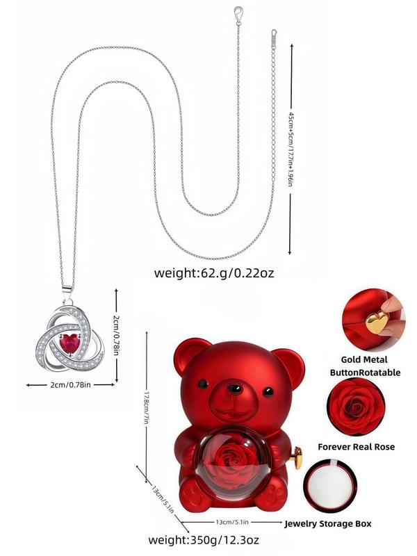 Heart & Bear Design Pendant Necklace with Rose Gift Box, Rhinestone Decor Necklace for Women & Girls, Fashion Jewelry for Party, Daily Decor, Trendy All-match & Exquisite Jewelry for Birthday Gift, Love Heart Necklace