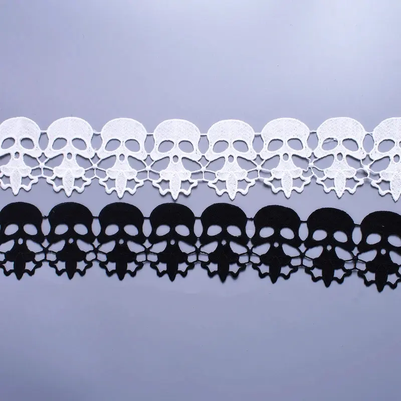 Women's 8cm Wide Polyester Lace Skull Embroidery Fabric Trim - 1yd Fashion Accessory for Garment Edges, Sewing Crafts, Wedding DIY Projects, Engagement, Women's & Children's Garments