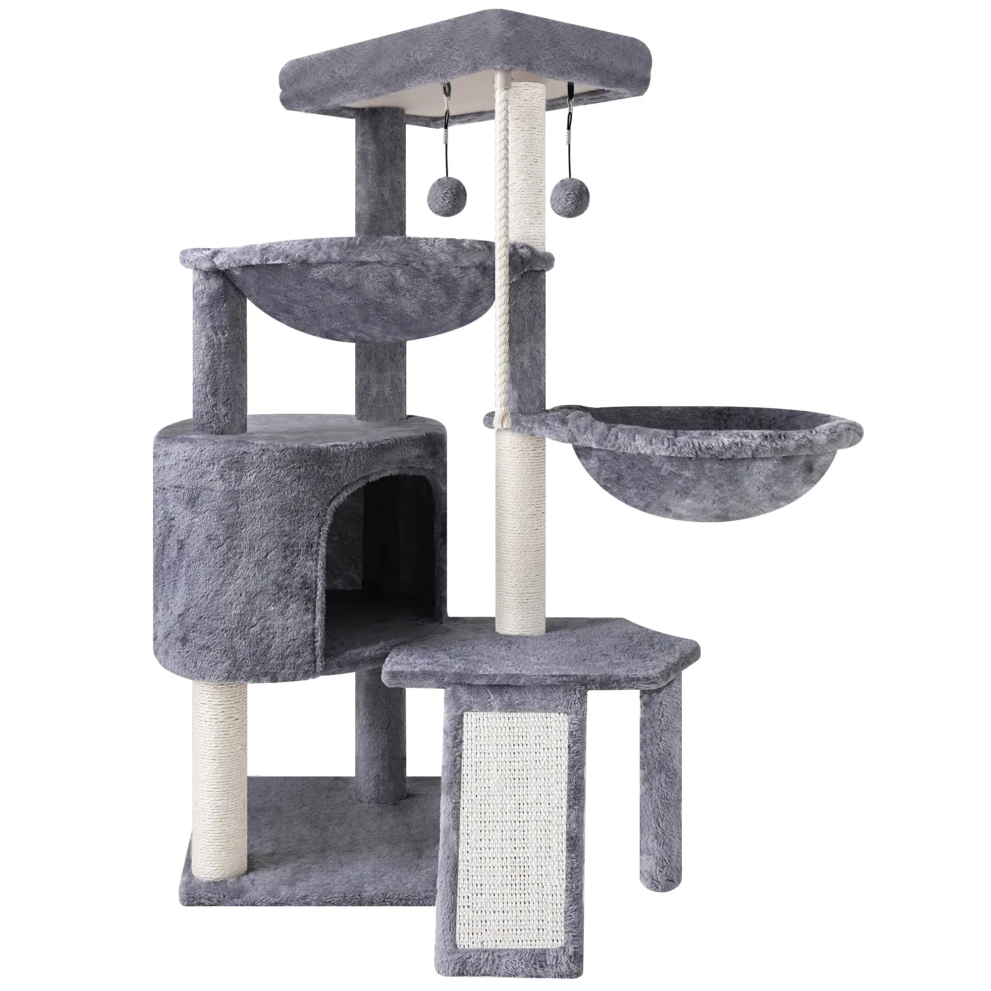 WK 37.4'' Cat Tree Cat Tower with Scratching Posts, Activity Centre Climbing Tree Cat Furniture with Cat Condo and Two Hammocks, Grey WK