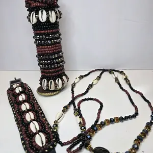 Orisha Azojano Asoyi Set of 3 Pieces - Handcrafted Beaded Jewelry with Cowrie Shells and Multicolor Beads