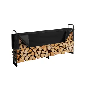 8.5-Foot Outdoor Firewood Rack With Weatherproof Cover, 102 x 14.2 x 46.1 Inches, Heavy-Duty Firewood Holder With 600D Oxford Waterproof Cover For Fireplace, Patio, Indoor/Outdoor Log Storage, 1/2 Cord Capacity