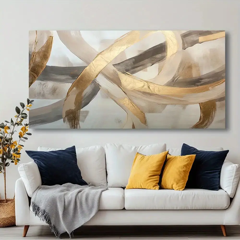 Canvas wall painting, abstract gold painting, pen modern abstract painting, high quality canvas print for living room, bedroom, office, home decoration