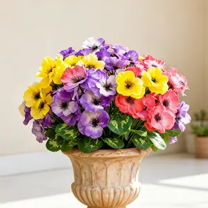 3-Color Artificial Pansy & Phalaenopsis Flower Set (9pcs/3pcs set), UV Resistant Fake Flower Bouquet, Pansy Orchid Simulation Floral for Home Garden Party Wedding Decor, Artificial Flowers Bouquet