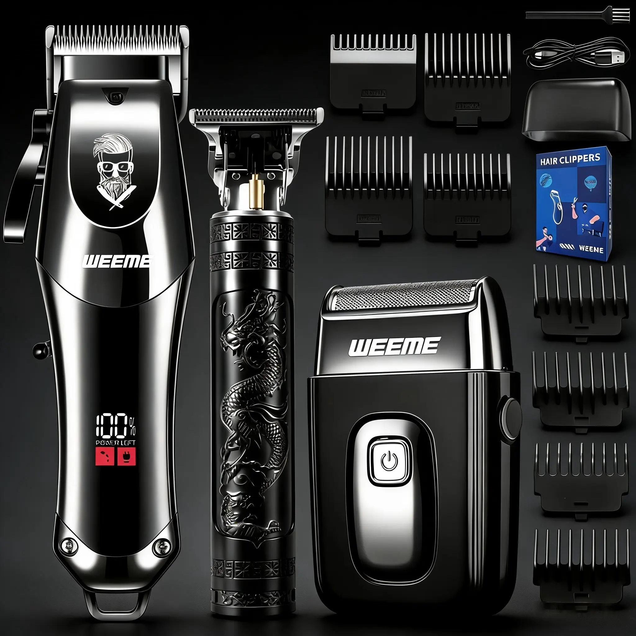 WEEME Men's Electric Hair Clipper Set, Cordless Clippers with LED Digital Display and T-Shaped Blade for Gap-Free Trimming, Sharp and Precise No-Pull Performance, Portable Barber Equipment for Haircutting and Beard Trimming