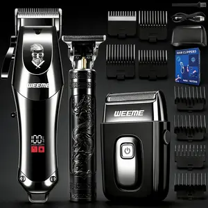WEEME Men’s Electric Hair Clipper Set: LED digital display + T-shaped blade for gap-free trimming; sharp, precise, no-pull performance. Cordless & portable, ideal for haircutting, beard trimming, styling, and sculpting.
