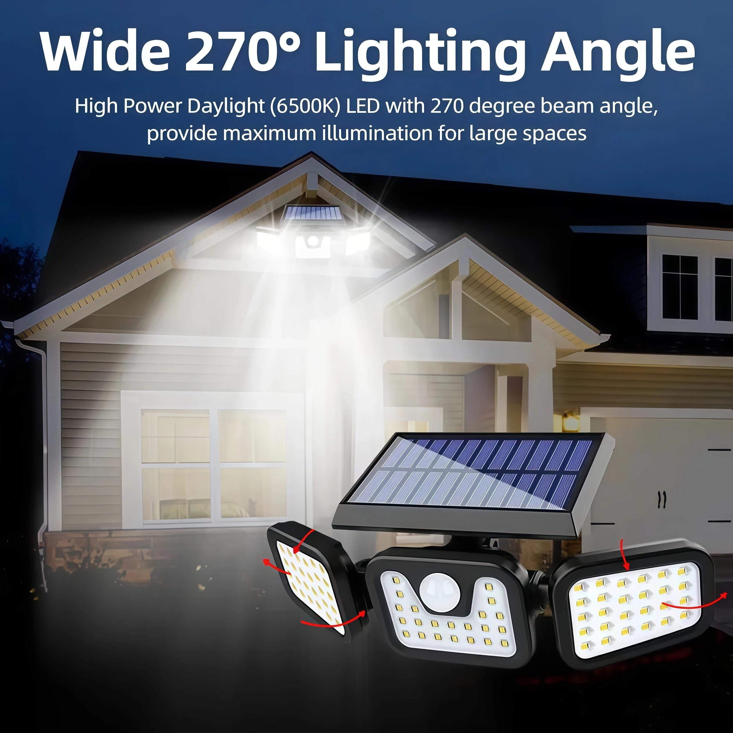 2 Packs Solar Outdoor BLACK FRIDAY Lights 2500LM Security Lights, 3 Heads Dimmable Spot Lights with 3 Modes, lP65 Waterproof, For Yard, Garage, Porch, Pool, Garden, Barn, Patio, Christmas gifts