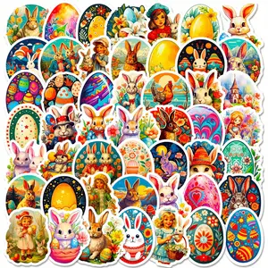 50 Easter Bunny and Eggshell Stickers - Vintage Inspired, Easter Egg Bunny Doodle Stickers with Cute Aesthetic Doodles for DIY and Gifts, Crafts Cup Stickers, Cute Stickers, Sticker Packs