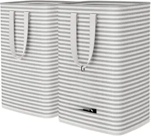 2 Pack Laundry Hamper Large Collapsible Laundry Baskets, Freestanding Waterproof Clothes Hamper with Easy Carry Handles in Laundry Room Bedroom Bathroom College Dorm for Adults, Grey, 2 x 80L