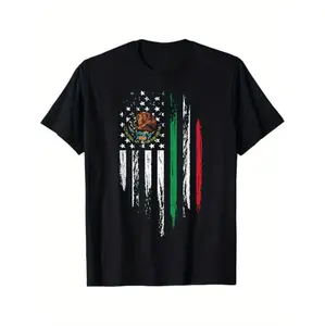 100% Cotton Golf Gift T-Shirt For Men and Women Mexican And American Flag Fusion T-Shirt For Cinco De Mayo Celebration