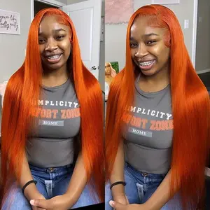 MYLOCKME Ginger Orange Bone Straight 13x4 13x6 Hd Lace Front Human Hair Wig Brazilian Burnt Orange Straight Human Hair Wig For Women