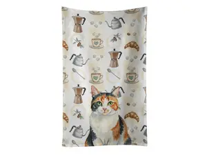 Carolines Treasures FNT1372KTWL Soft Cotton Calico Cat Artwork Coffee Time Kitchen Towel, 25x15 in, Cozy Household Cleaning Cloth, Christmas Gift Option