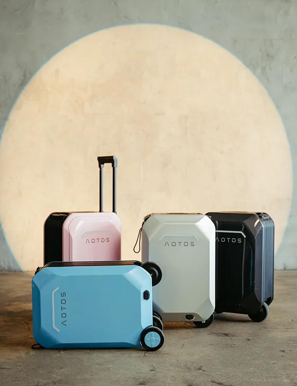 AOTOS L2 smart electric luggage, which is not only a normal suitcase, it is also ridable. You can sit on it, which can reach speeds up to 6.2 mph and travel as far as 6.2 miles on a single charge.