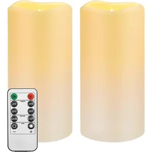 Flameless Remote Control Candles 2PACK(D3''*H5.5'') Operated Flickering LED Pillar Candle,plastic with 10-Key 24Hours Timer for Outdoor/Indoor Party Garden Lanterns Porch