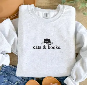 Cats and Books Sweater, Book Lover Hoodie, Bookish gift, Reading sweater, Gift for Cat Lover, Bookish Gift, Librarian hoodie
