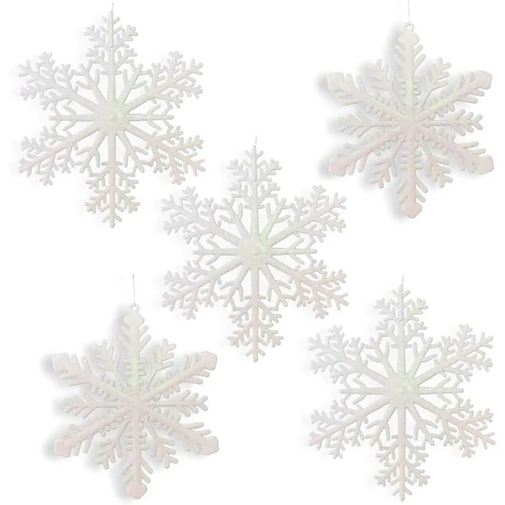 Large Snowflakes Hanging - Set of 5 White Glittered Snowflakes - Measures 12" D - Two Assorted Designs - Giant Snowflake Decorations - Snowflake Window Décor