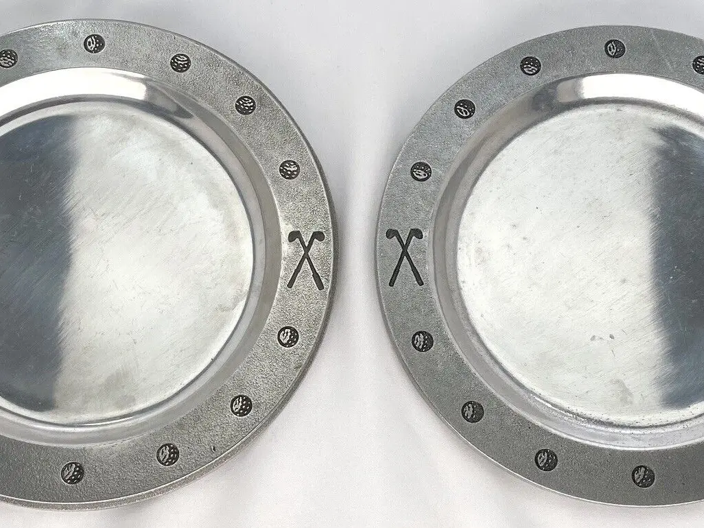 Pewtarex 7.5" Pewter Golf Dinner Plate Tray Platter Lot Of 2 Colonial York PA