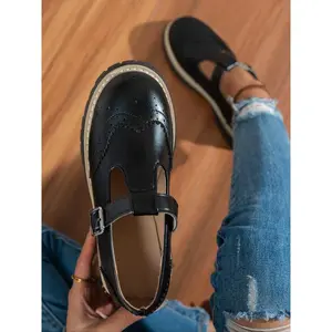 Women's Classic Vintage Hollow Out Loafers, Fashion Casual T-Strap Design, Perfect for Daily Wear, Dates, Commuting, All Seasons