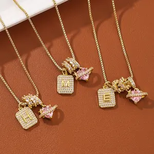 Zircon 26 Letters Pendant Charm Square Initial Letter Jewelry Accessories For DIY