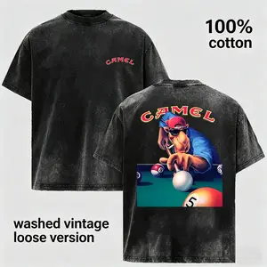 Camel Joe Pool Playing Graphic Tee Vintage Washed 100 Cotton T Shirt Retro Distressed Short Sleeve Casual Streetwear Billiards Shirt Summer Fashion Top Relaxed Fit Loose Version Crew Neck Unisex Tee for Retro Fans