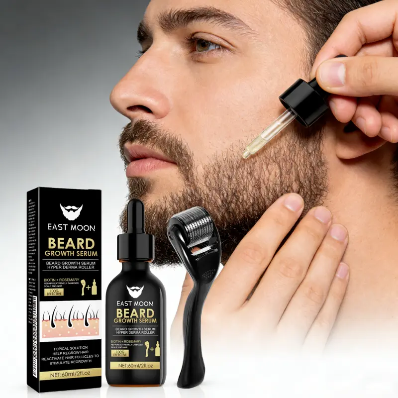 Beard Growth Essence And Roller Sets, Beard Care Nutrient Oil, Making Beards Thicker And Shinier, Men's Daily Beard Care Products And Tools.