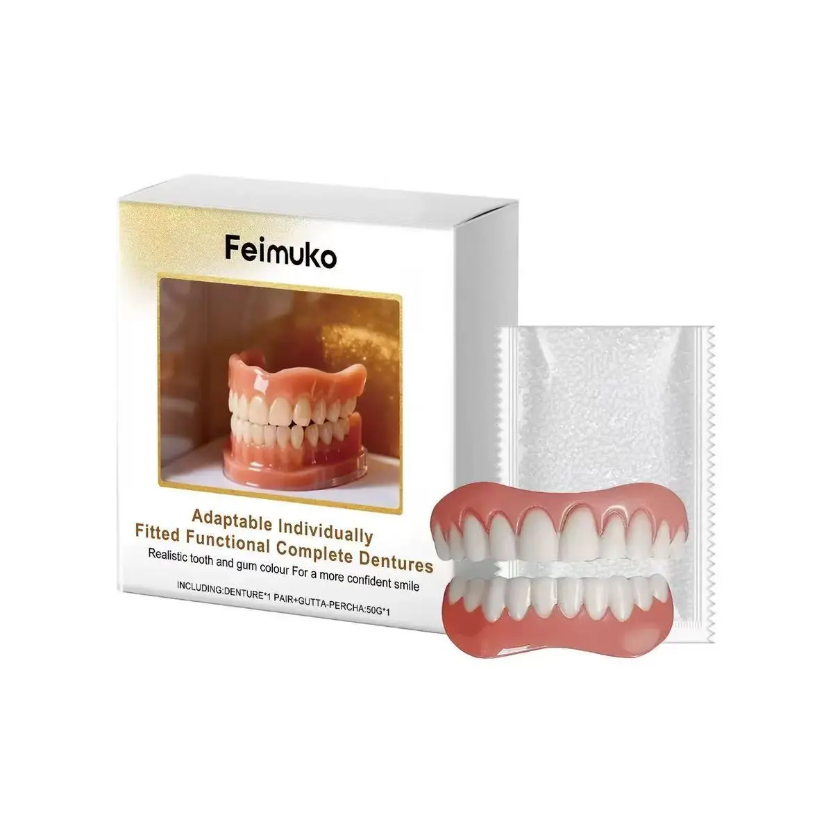 An Easy-To-Install Denture Kit Suitable For Seniors - Upper And Lower Dentures, Flexible Fitting For All Tooth Shapes, Including Removal Tools And 5G Granules (2 Packs) Boosts Confidence And Smile.Female Classic Fashion Accessory  Oral Hip Hop Bl