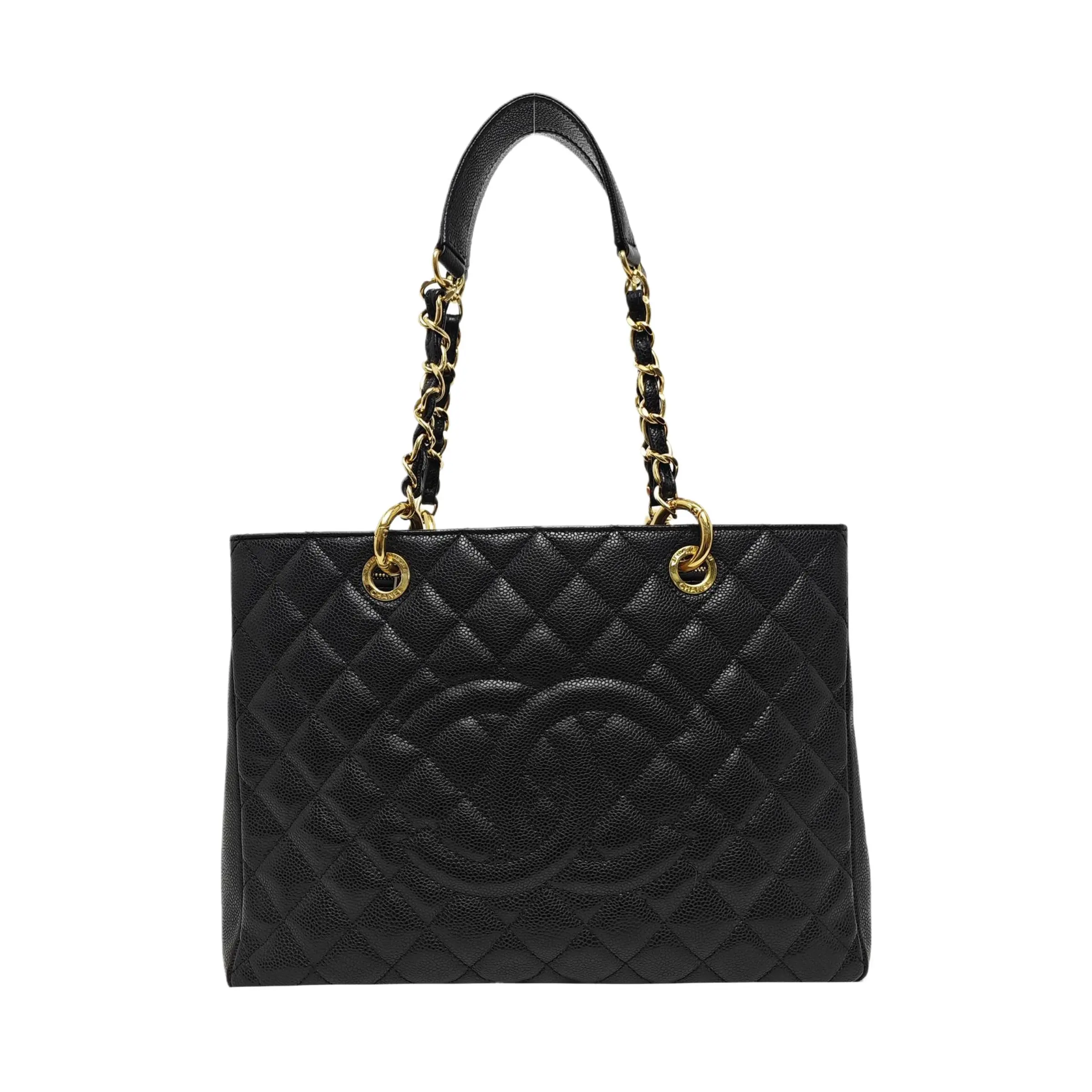 Pre-owned CHANEL leather Crossbody Bags Tote Bags (GST) Medium Quilted Caviar Tote Bag in Black with Gold Tone Hardware