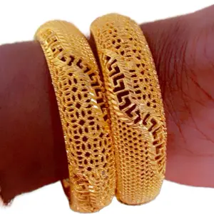 Gold Plated Waterproof Tarnish Free Bracelet Bangle with Intricate Lace Design for Women