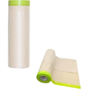 Pre-Taped Masking Paper for Painting,18inch x 49ft Adhesive Paint Protective Paper Roll,Tape and Drape Painters Paper for Covering Skirting,Frames,Cars and Auto Body