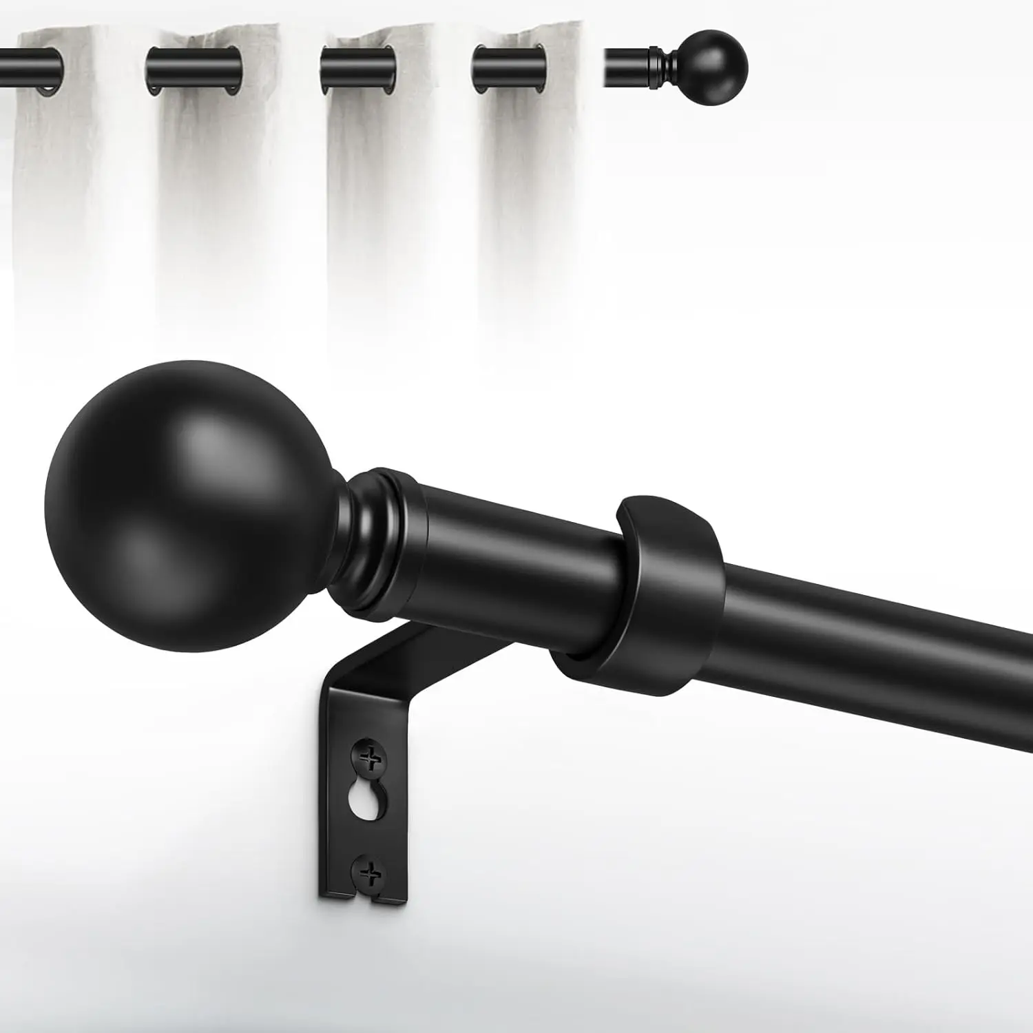 Curtain Rods for Windows 30 to 45 Inches, 5/8" Matte Black Metal Curtain Rod, Adjustable Single Window Rods for Bedroom, Living Room, Kitchen, Office