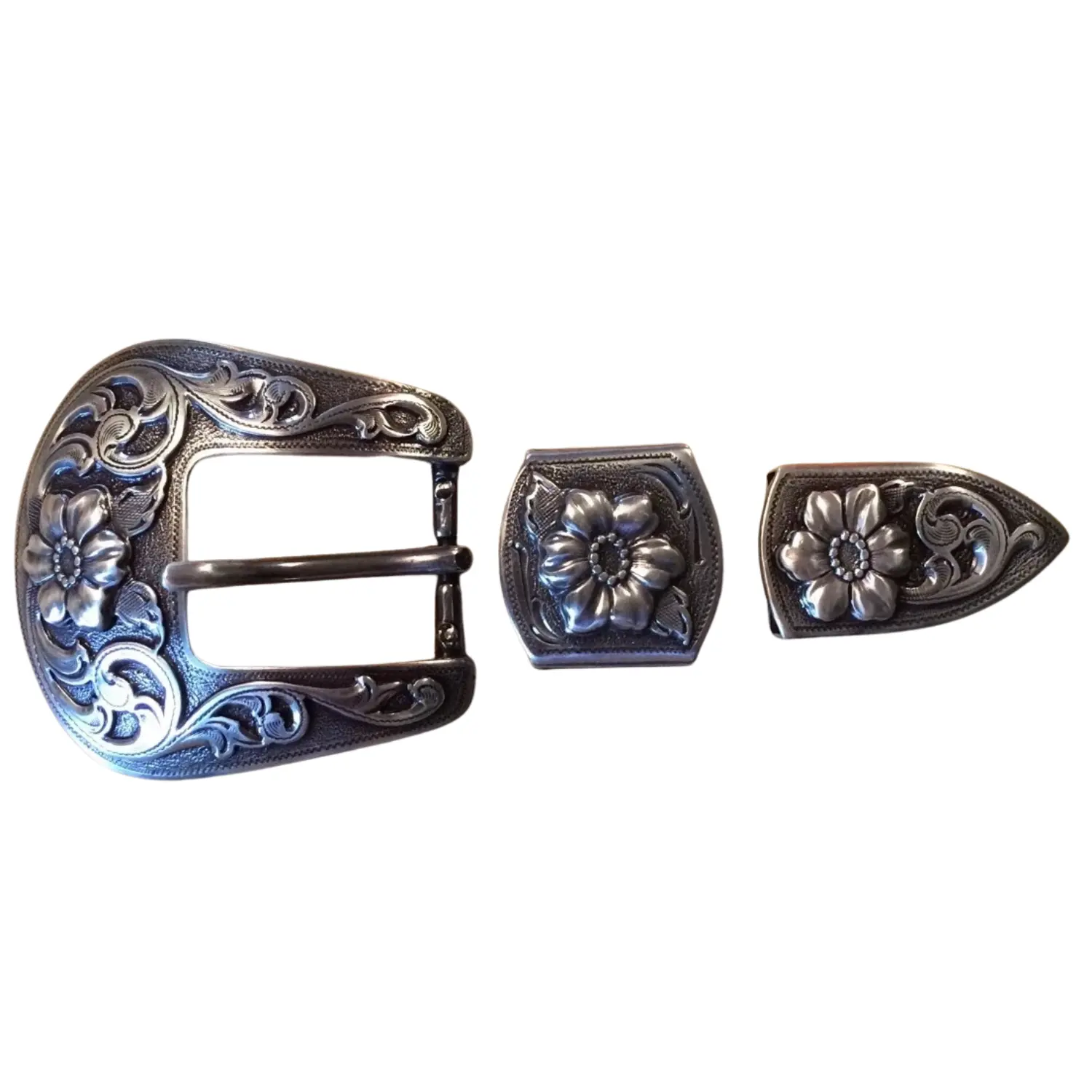3 Piece Western Silver Tone Ranger Belt Buckle Set for 1" belt Brand New!!