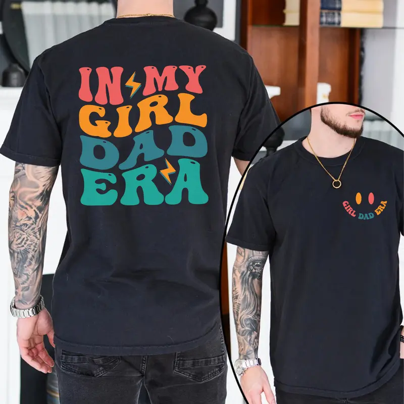 Men's Stylish Breathable Soft Short-Sleeve Athletic Tee Top - "In My Girl Dad Era" Design, All Seasons, Fathersdaygift, Pregnancy Announcement New Dad Present