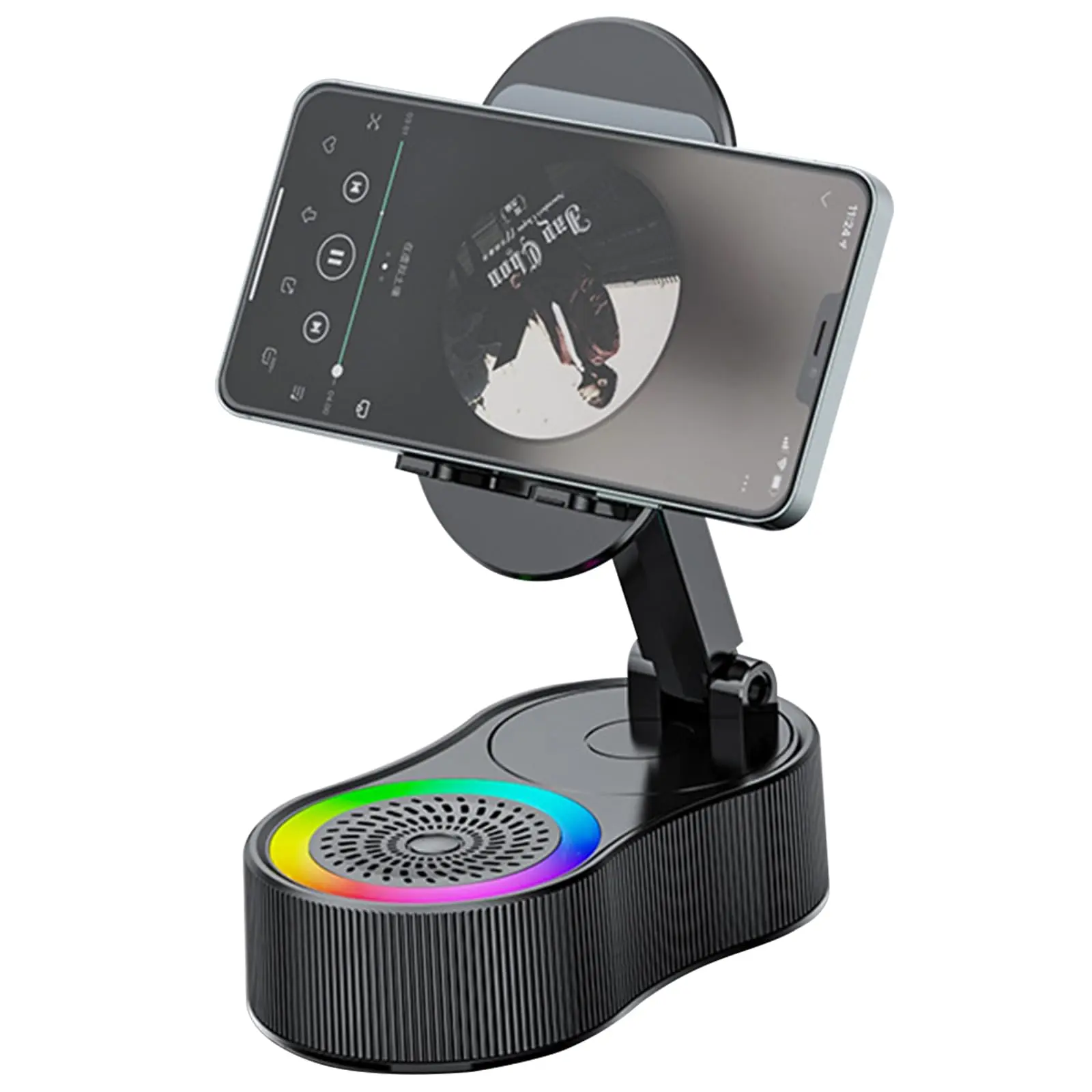 6-in-1 Upgraded Bluetooth Speaker with Phone Holder - RGB Colorful Ambient Light FM Radio HD Surround Sound for Home Office Desktop