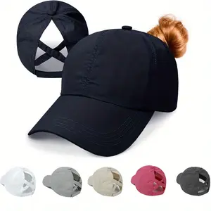[Breathable Baseball Cap] Breathable Quick-Dry Unisex Baseball Cap with Ponytail Hole |   Adjustable Fit Mesh Hat for Men & Women - Black/White/Pink/Grey, Perfect for Running & Casual Wear