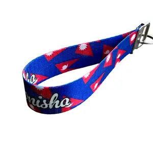 Nepal Flag Pattern Personalized Name Nylon Key Fob - Custom Wristlet Keychain