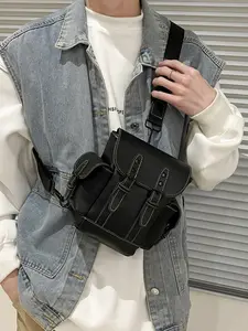 1pc  Men's slanted shoulder chest bag, solid color backpack, flip cover, fashionable, versatile, casual and simple, suitable for college students, campus work, commuting, shopping, men's chest bag, Cross body bags, Casual Crossbody Bags