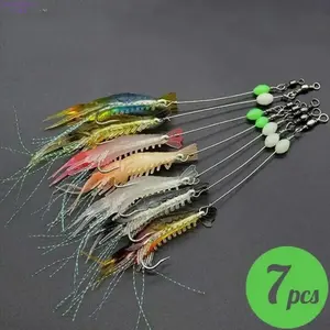 7Pcs Luminous Artificial Shrimp Fishing Lure Set, Glow In The Dark Imitation Shrimp Bait with Sharp Hooks, Bionic Realistic Design, Durable Outdoor Fishing Accessories, Universal Lure Kit for Freshwater and Saltwater Angling