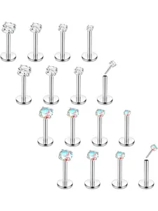 Simple 8 Pairs Silvery Shining CZ Ear Studs Push in Nose Studs Flat Back Stainless Steel Lip Rings for Women Men Labret Stud Tragus Helix Monroe Medusa Piercing Jewelry Nose Piercing Jewelry Set