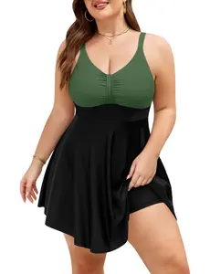 UMIPUBO Summer Women's 1 Piece Swimsuit Large Size Flat Belly Retro Skirt Push Up V Neck Ruffle Swimsuit with Shorts SwimWeek summerwins