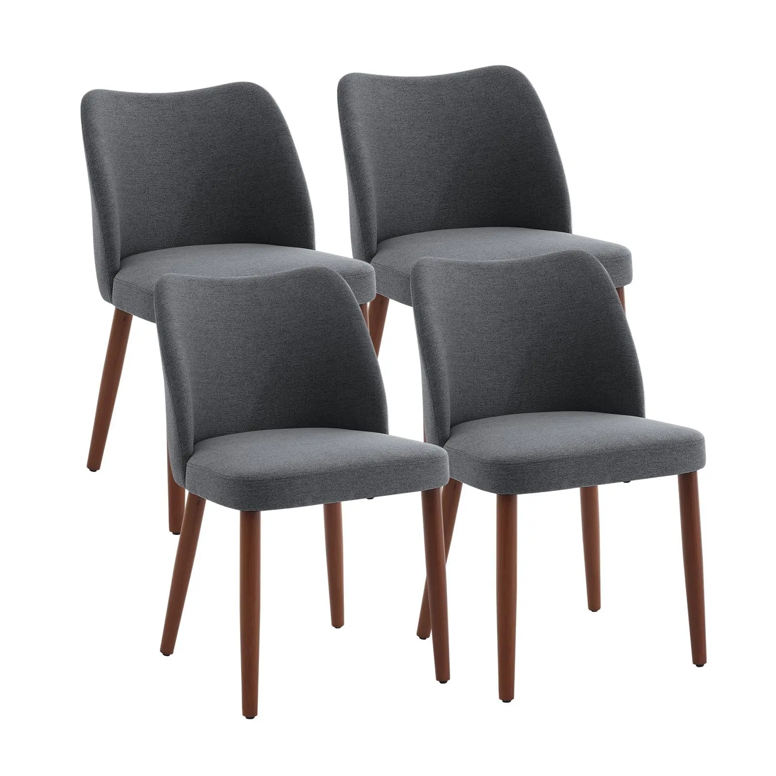 Garvee Linen Dining Chairs Set of 4 Upholstered Fabric Dining Chair with Wood Legs, Wing Backrest, Wooden Kitchen Chairs with Thick Cushions, Leveling Feet for Dining Room, Living Room, Dark Grey
