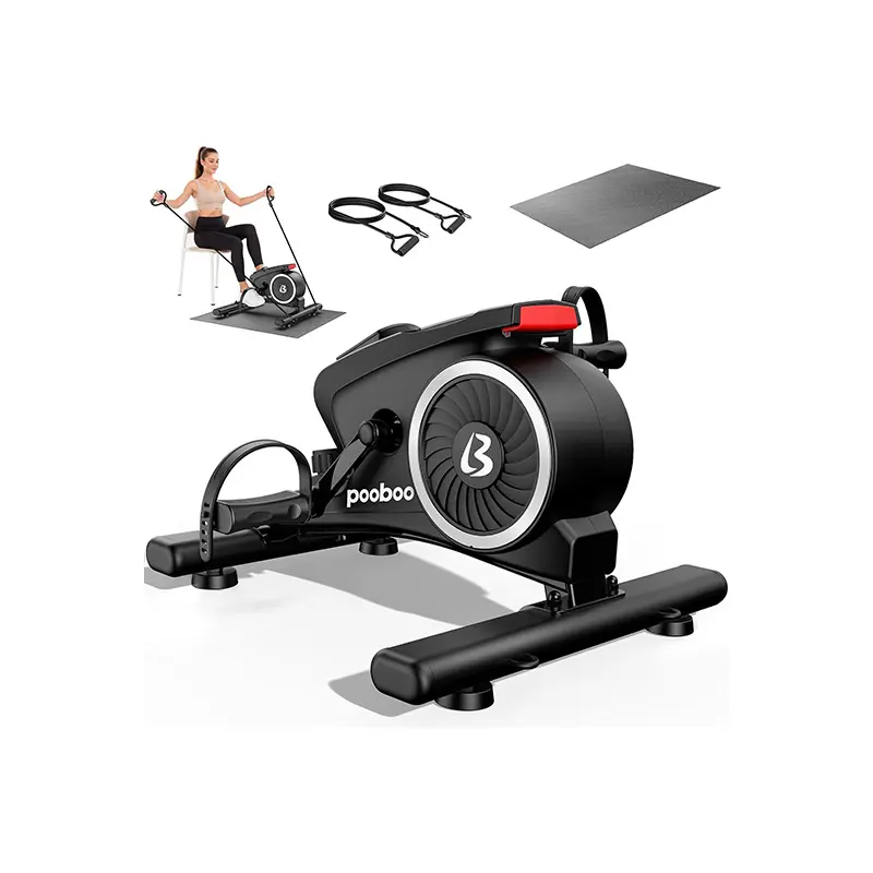 pooboo Under Desk Bike Pedal Exerciser, Quiet Magnetic Mini Exercise Bike with 16 Resistance Levels, Arm & Leg Workout, Resistance Bands，Desk Pedal Bike for Home/Office Workout