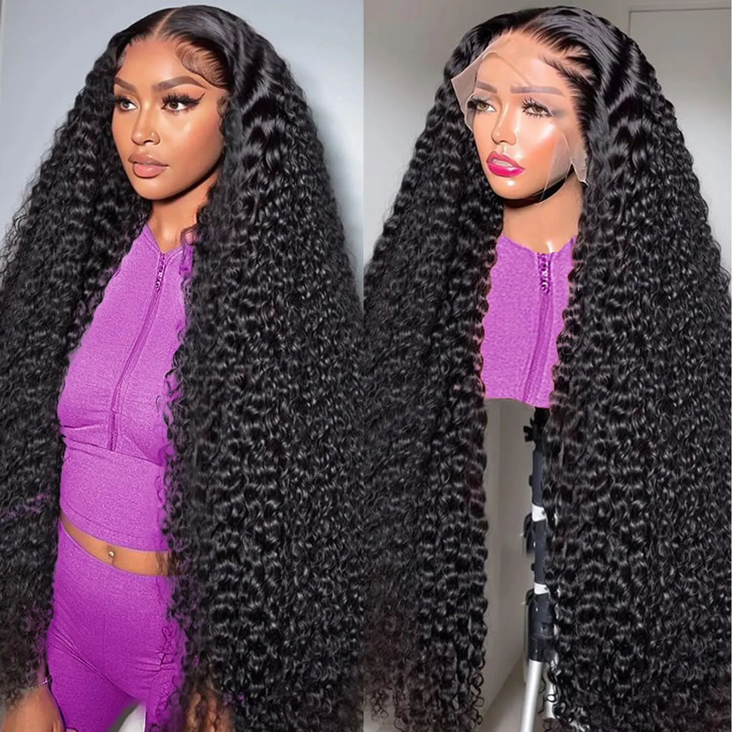 Nuocheng 34 Inch Deep Wave Lace Front Wigs Human Hair 13x6 180 Density HD Lace Frontal Glueless Wigs Human Hair