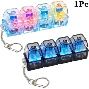 Keyboard Fidget Keychain with LED Lights, 4-In-1 Stress Relief Clicker Toy, Anxiety Relief, Sensory Decompression Toy for Kids & Adults