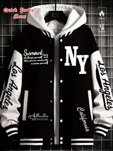 Men's Baseball Jacket Coat, Quick Perks Mens Fitted Geometric Pattern, Warm Comfortable Casual Wear for Autumn & Winter