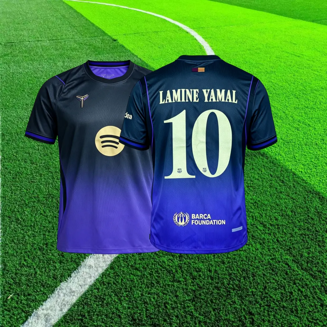 No.10 Lamine Yamal 26 27 Away Black and Purple Short Sleve Socer Jersey Fans Version