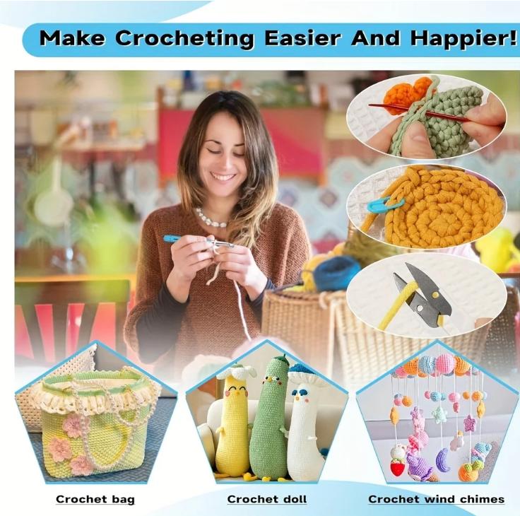 Harxvto 50 Pcs Complete Crochet Kit for Beginners, 14 Sizes Hooks with Ergonomic Grip Soft Handles for Arthritic Hands, All-in-One Knitting Supplies with Case - Ideal Gift for Mom & Craft Lovers