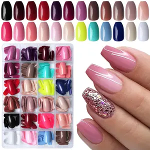 576pc Coffin Press on Nails Short Fake Nails Full Cover Colored Artificial Fingernails Ballerina False Acrylic Nail Tips 24 Glossy Colors Press on Nails for Women Girls