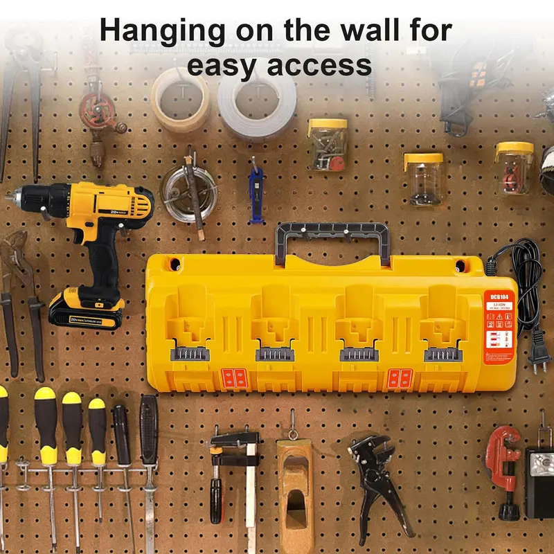 Amityke DCB104 Replacement for Dewalt Multi-Battery Charger Station 4-Port Efficient Charging 12V 20V Batteries Dual USB Ports LED Indicator Portable Power Tool Accessories 6